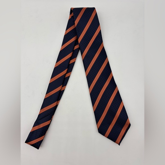 Navy and Orange Striped Men's Tie - Picture 1 of 3